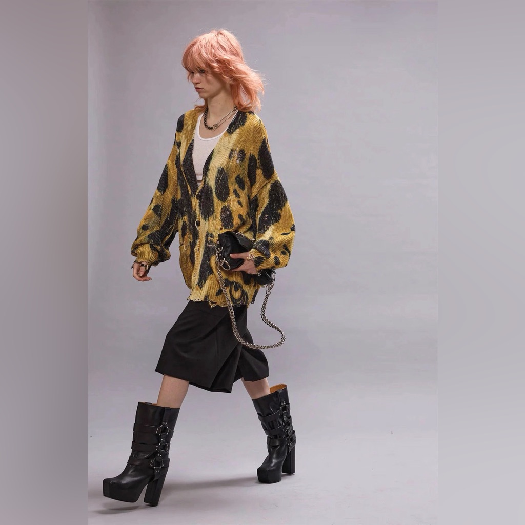 R13 Printed Oversized Cardigan Leopard - Size S